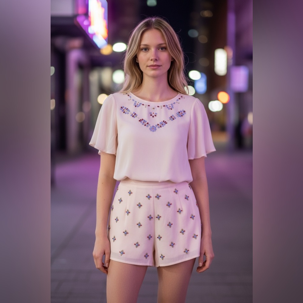 River Island Embellished Cream Romper